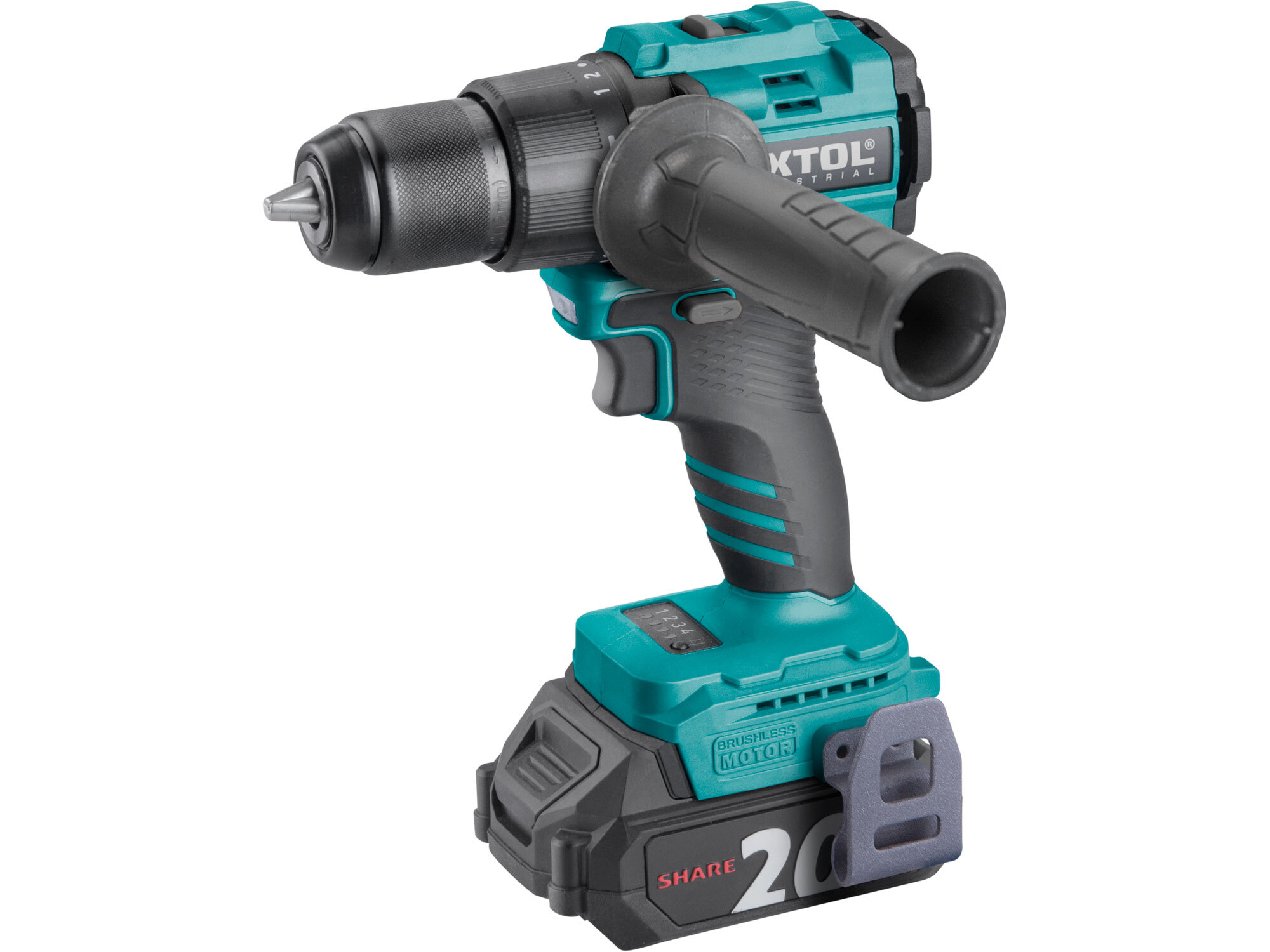 Vŕtačka s príklepom aku Share20V, 2x 2Ah, 70Nm, bezuhlíkový motor, kufor, EXTOL INDUSTRIAL