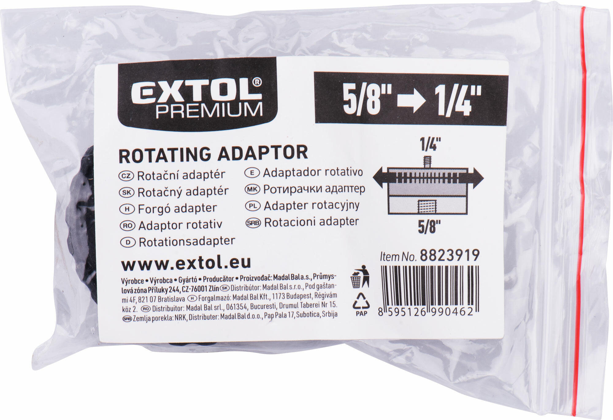 Adaptér rotačný 5/8" na 1/4" s nastavením horizontálnej polohy, EXTOL PREMIUM