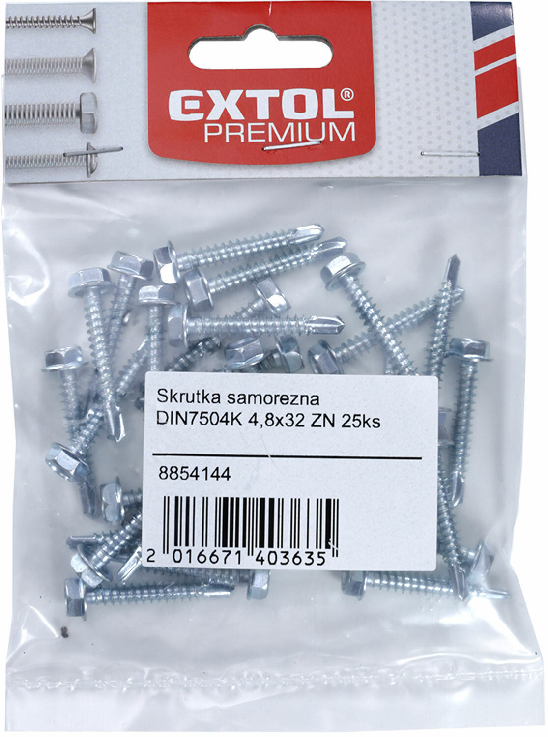 Skrutka samorezná DIN7504K s lemom, 30ks, 4,8x25, EXTOL PREMIUM