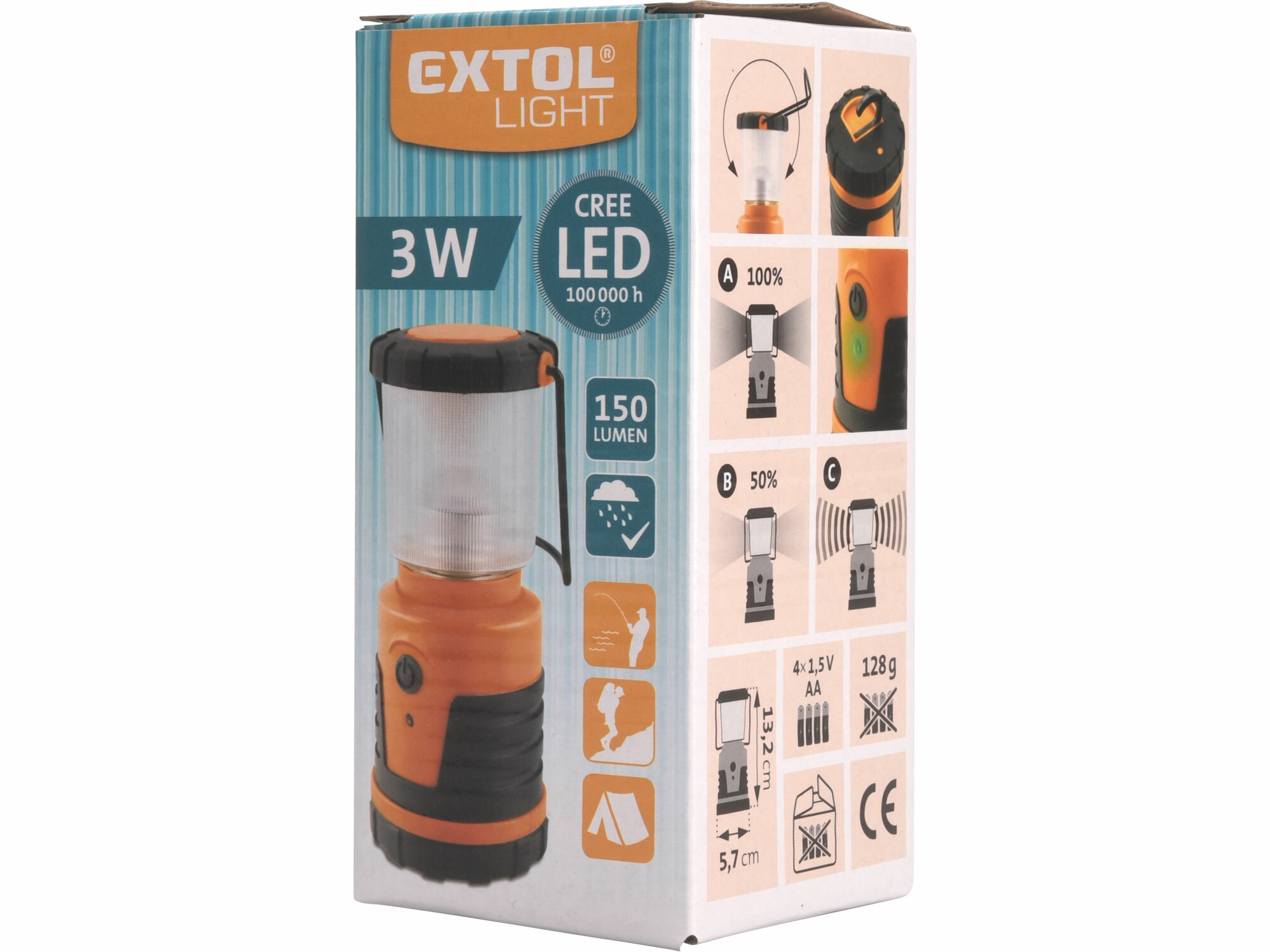 Svietidlo LED kempingové, 3W XPE CREE LED, 150lm, EXTOL LIGHT
