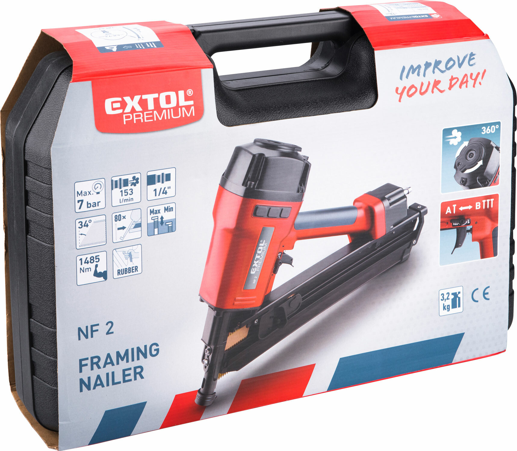 Klincovačka pneumatická, 1485Nm, klince 50-90mm, EXTOL PREMIUM