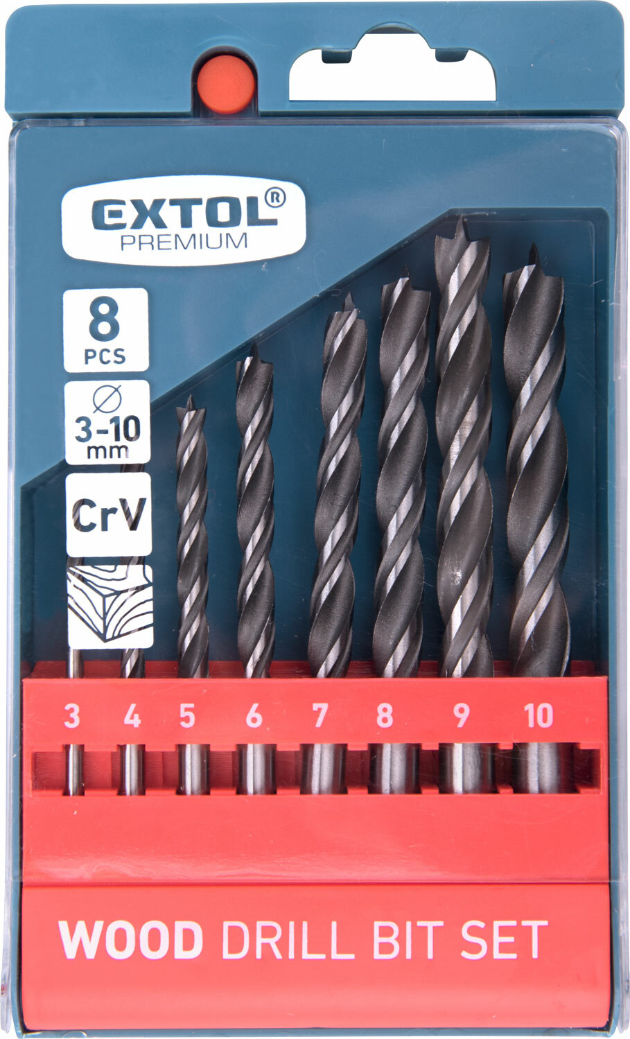 Vrtáky do dreva, sada 8ks, Ø3-10mm, CrV, CrV, EXTOL PREMIUM