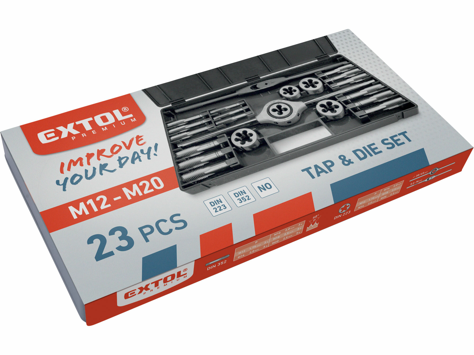 Závitníky a závitové očká M12-M20, sada 23ks, EXTOL PREMIUM