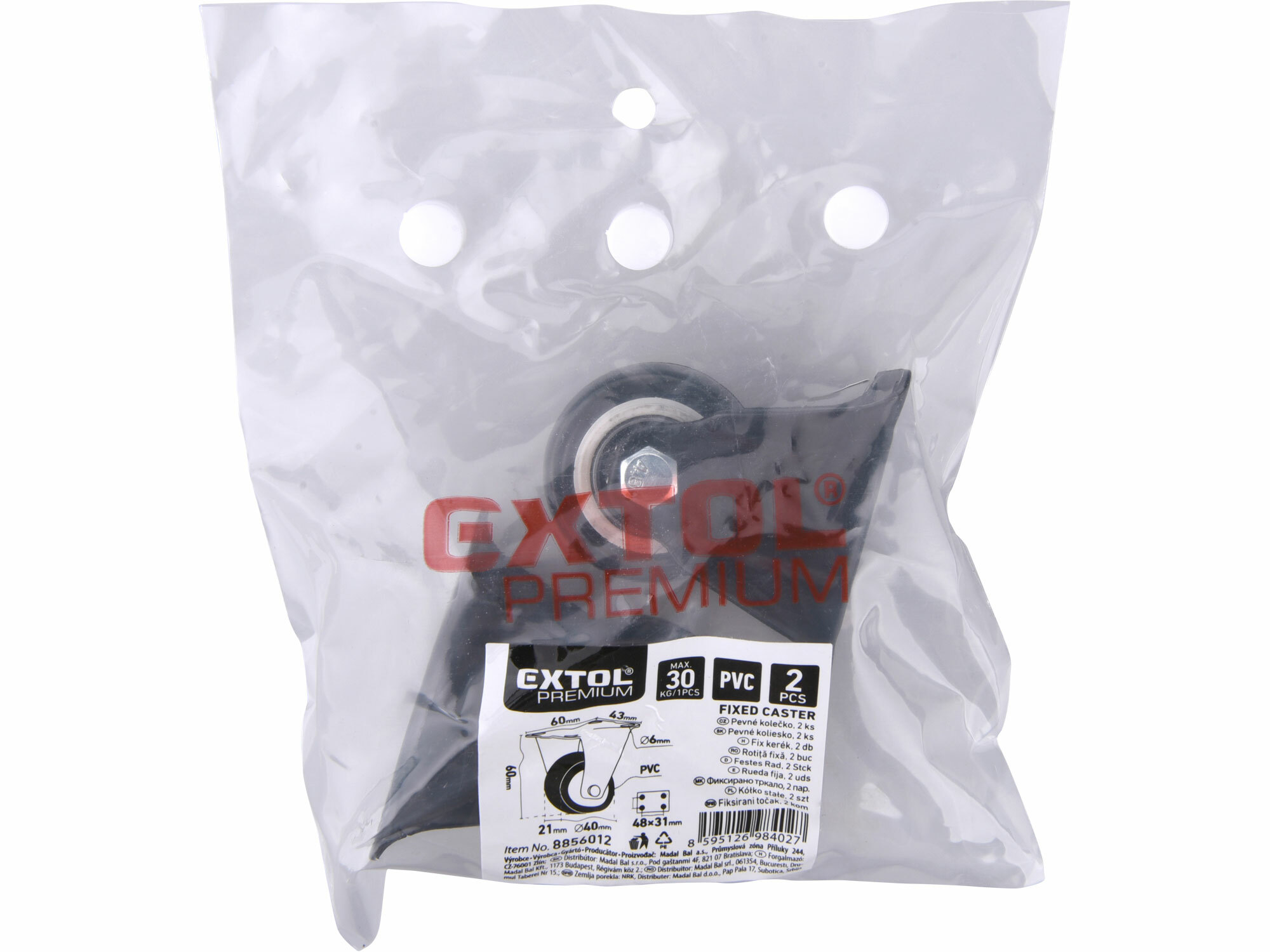 Kolieska pevné 2ks, Ø40mm, max. 30kg/1ks, EXTOL PREMIUM