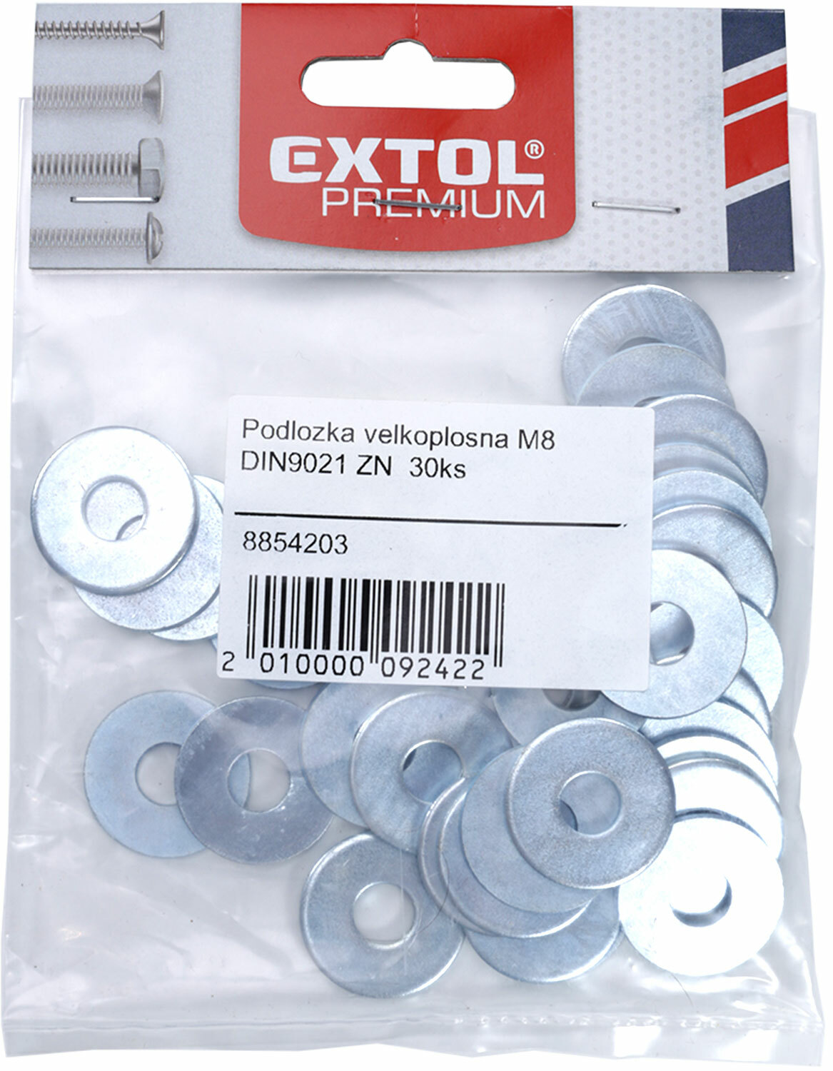 Podložka veľkoplošná DIN9021 ZN, 80ks, M6, EXTOL PREMIUM