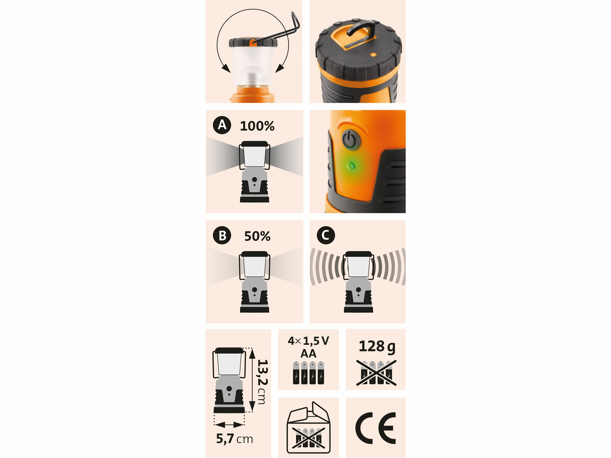 Svietidlo LED kempingové, 3W XPE CREE LED, 150lm, EXTOL LIGHT