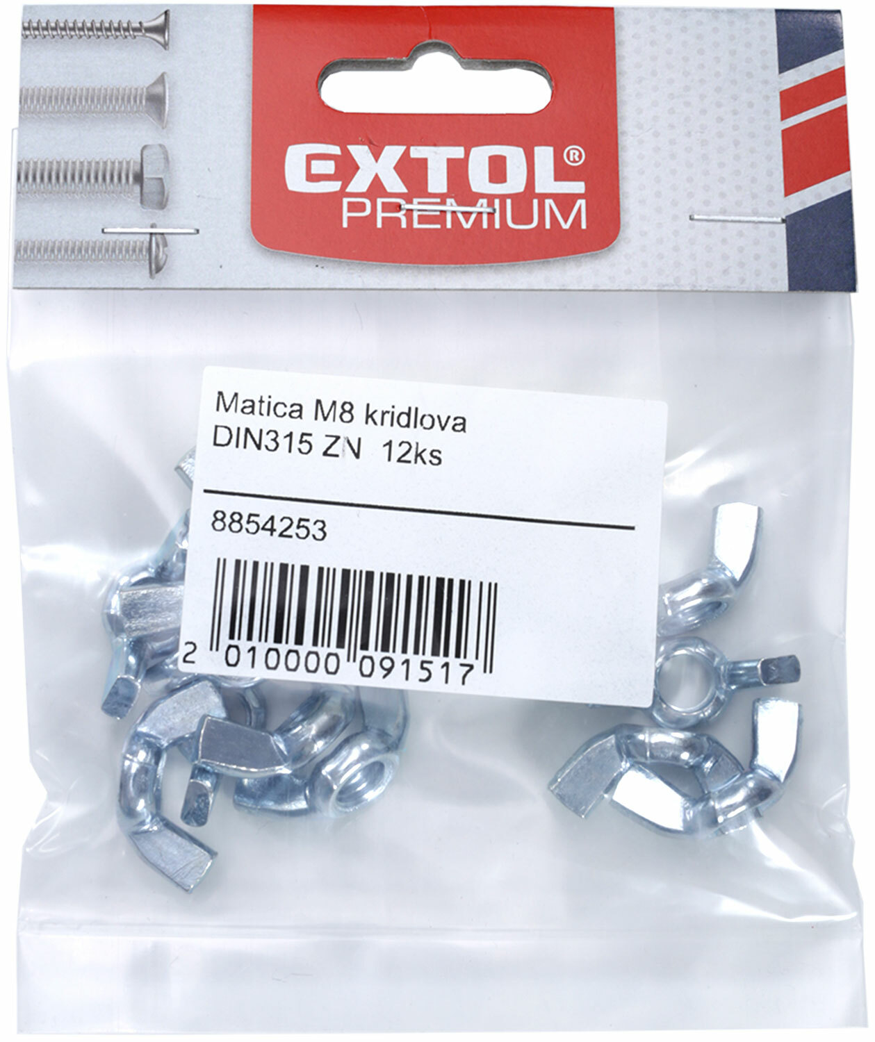 Matica krídlová DIN315 ZN, 6ks, M10, EXTOL PREMIUM
