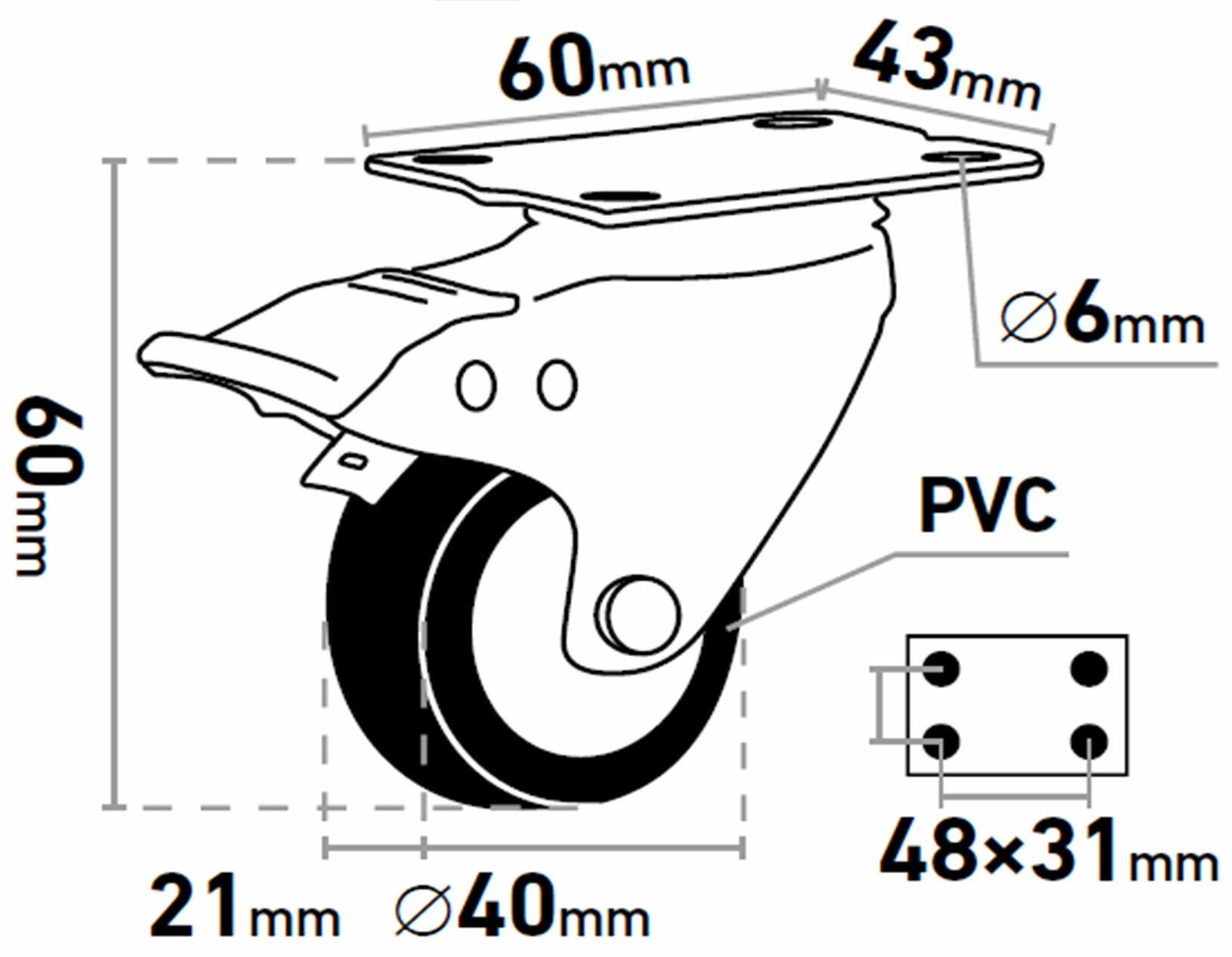 Kolieska otočné s brzdou 2ks, Ø40mm, max. 30kg/1ks, EXTOL PREMIUM