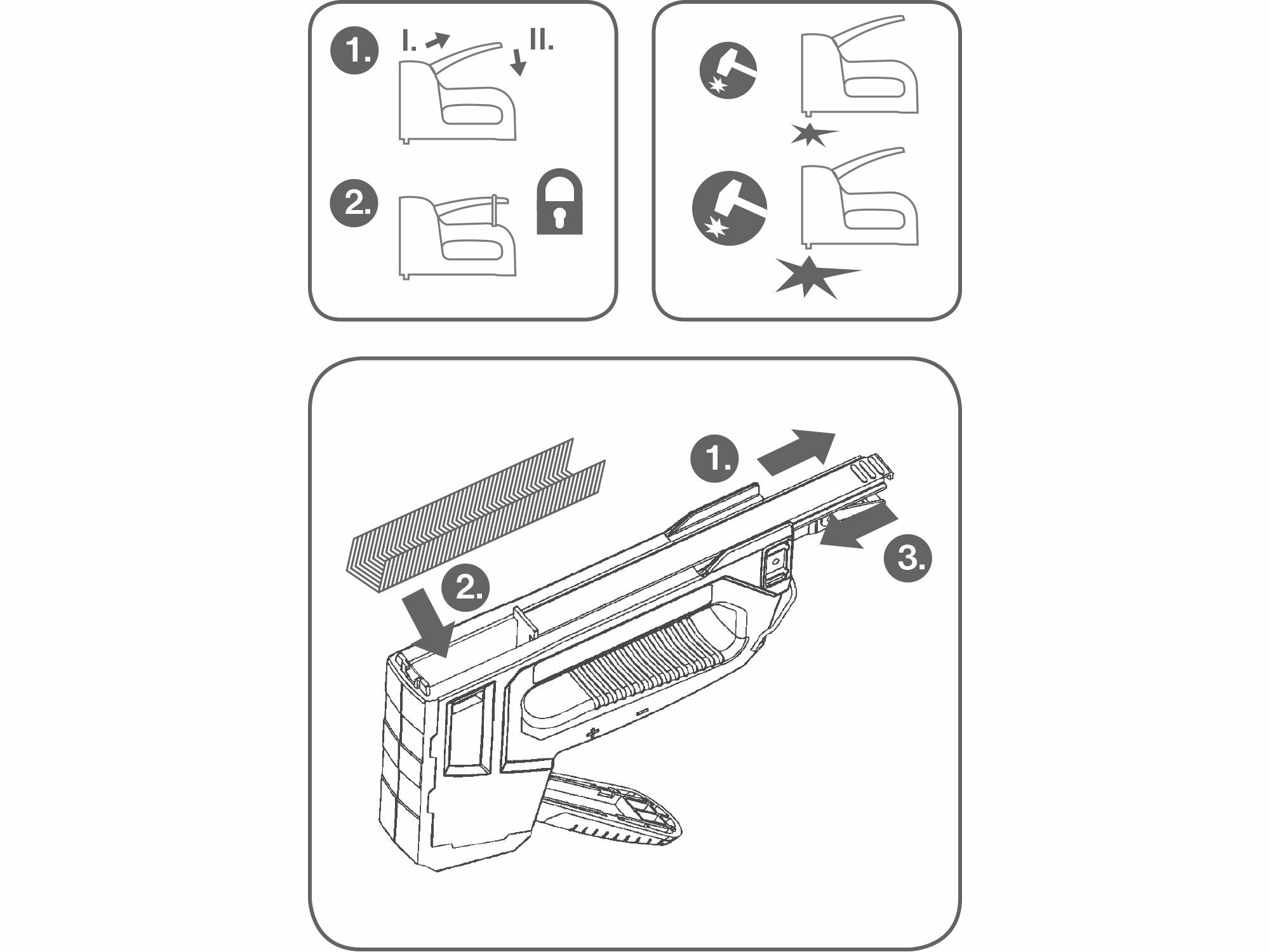 Pištoľ sponkovacia 6-funkčná, pre spony, káblové spony, klince a ihly, FORTUM