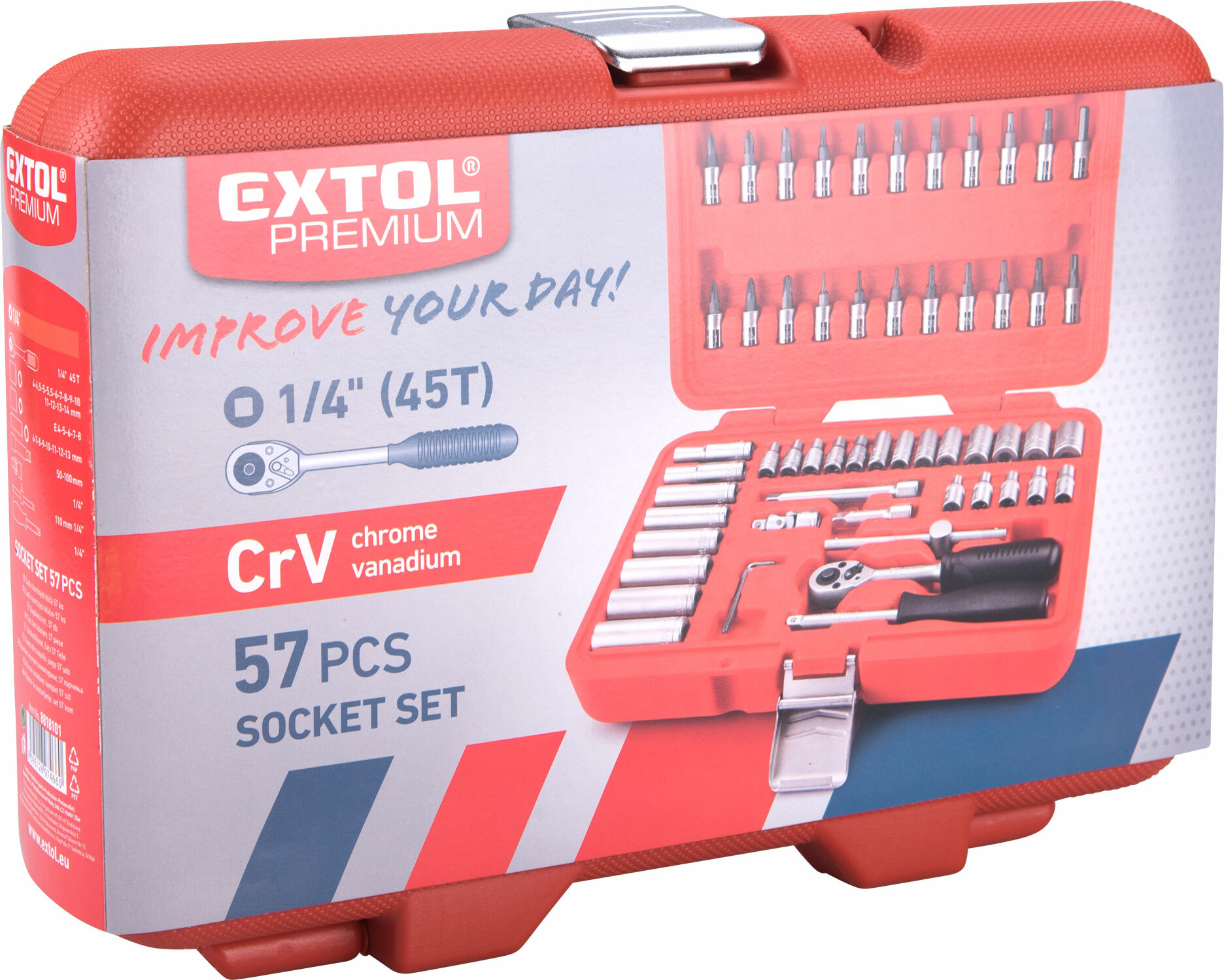 Sada nástrčných a zástrčných kľúčov, 57-dielna, CrV, EXTOL PREMIUM