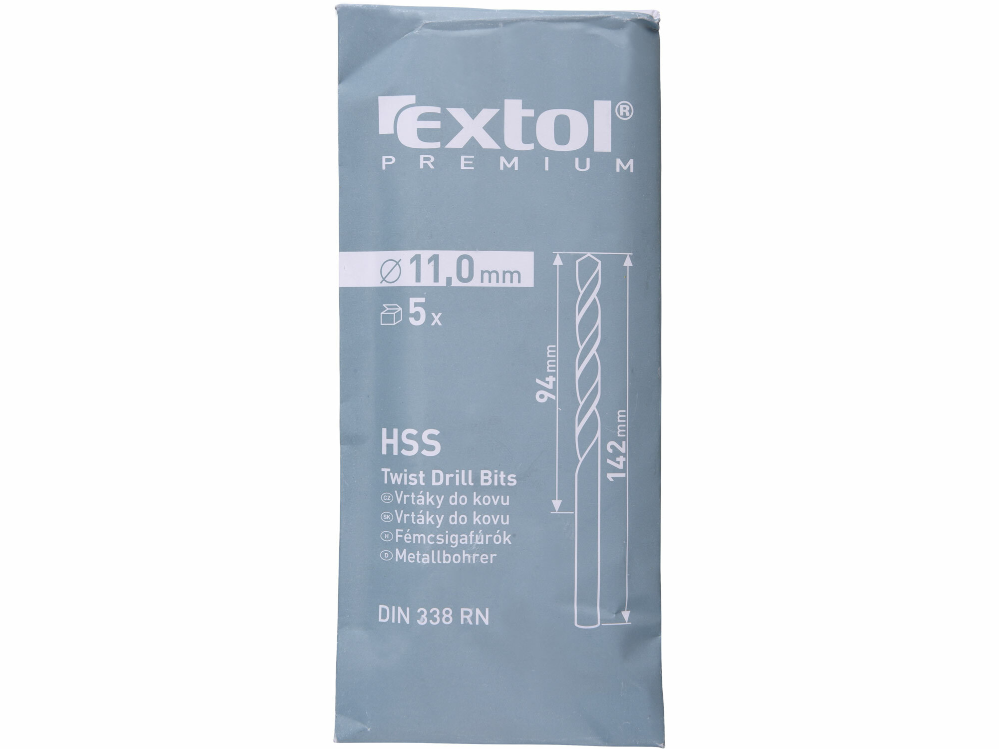 Vrták do kovu 5ks, HSS, DIN338, Ø11,0mm, EXTOL PREMIUM