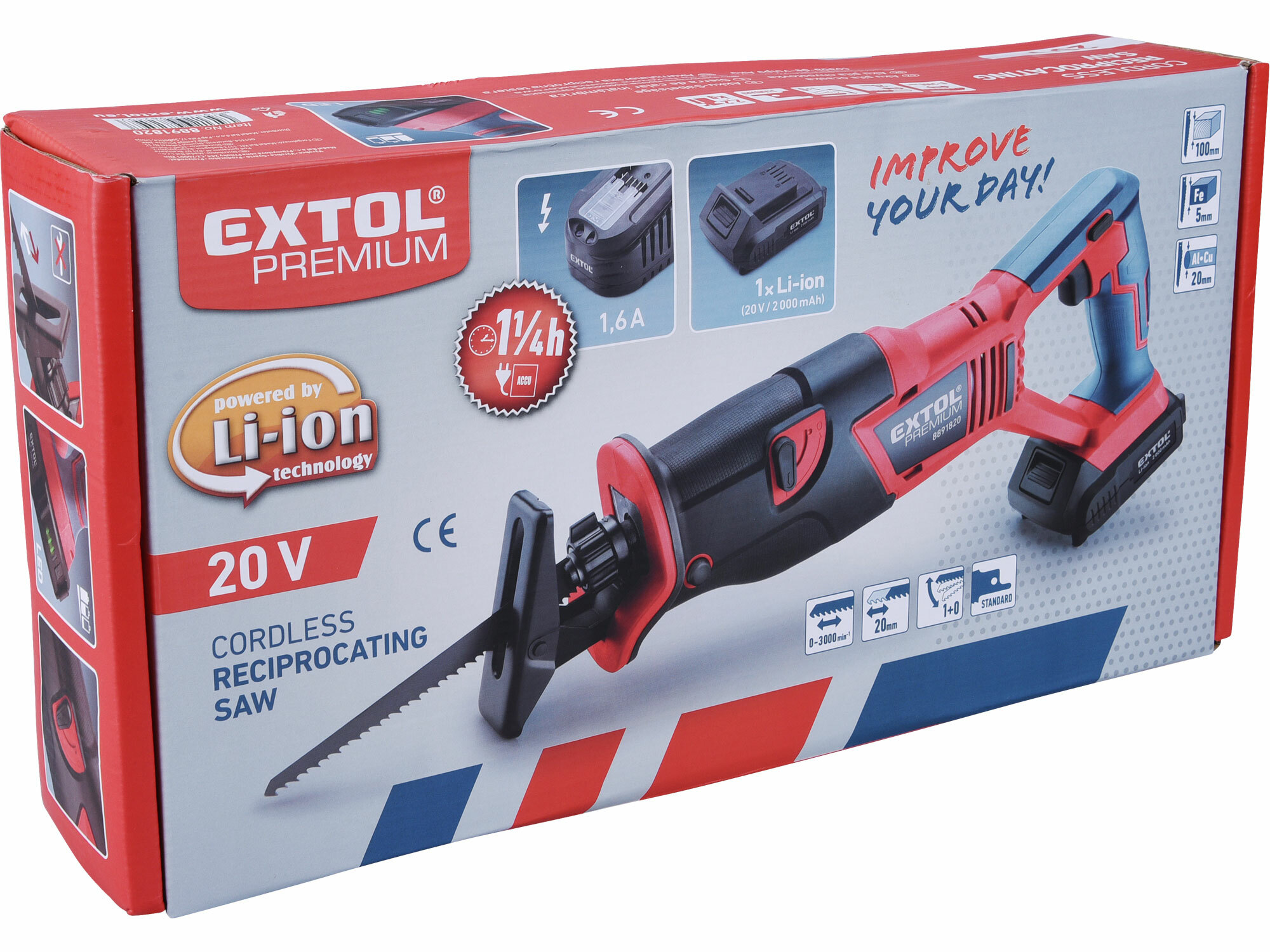 Píla chvostová aku Share20V, 1x 2Ah, zdvih 20mm, EXTOL PREMIUM
