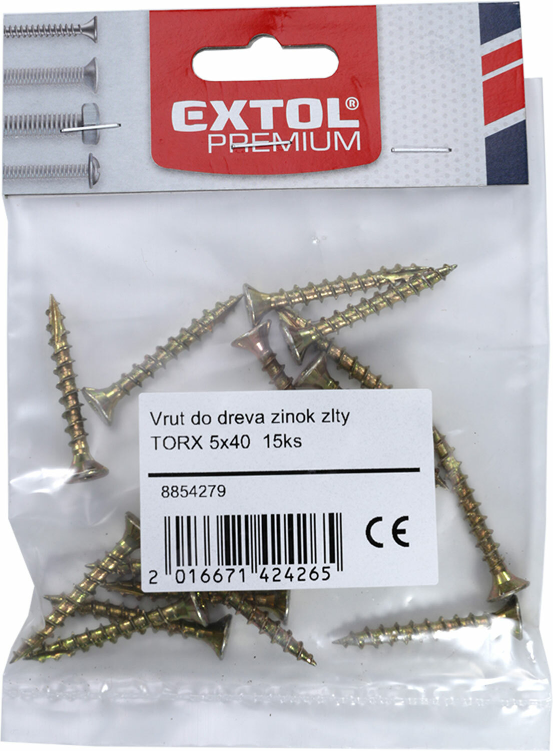 Vrut do dreva ZH TORX zinok žltý, 20ks, 4x45, EXTOL PREMIUM